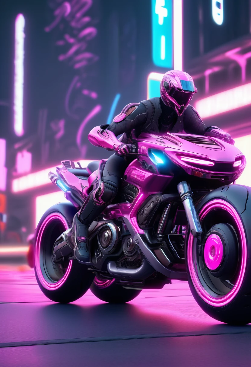 Imagine it covered in cosmic dust., To SF, cyber punk, motorcycle, Shooting every detail of the bike, From the glow of a powerful engine, All in high resolution HDR images, png, No background, Round metal button, Photorealistic, Octane Rendering, Unreal Engine, Ultra-realistic、cyber punk、pink