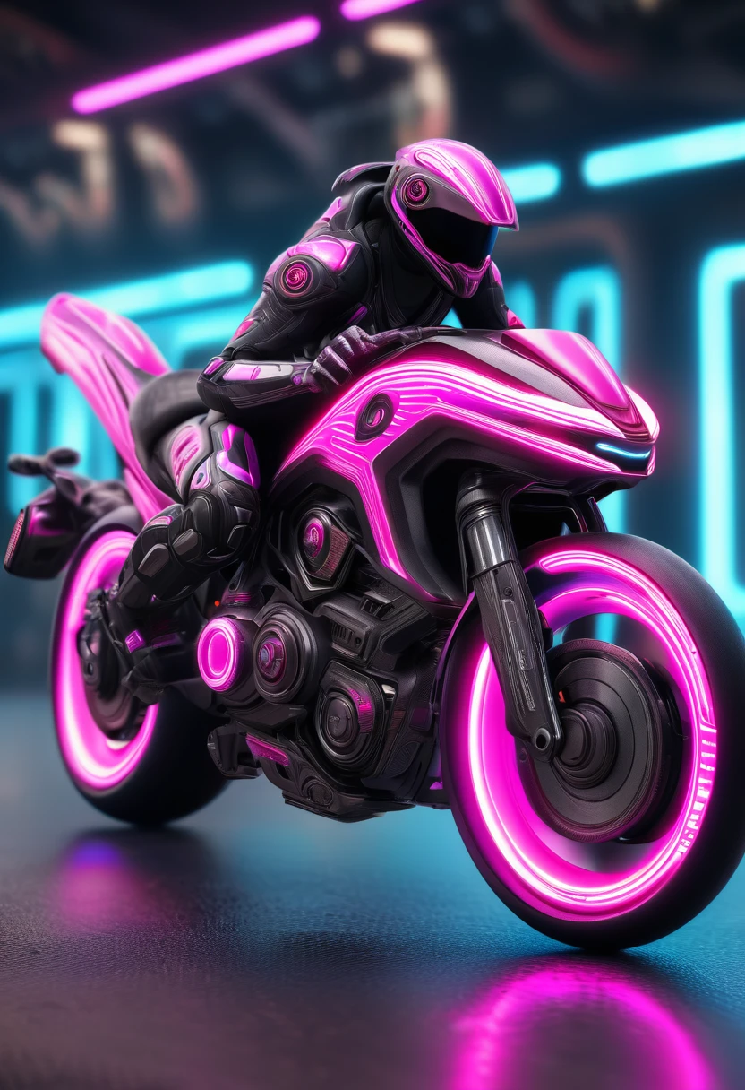 Imagine it covered in cosmic dust., To SF, cyber punk, motorcycle, Shooting every detail of the bike, From the glow of a powerful engine, All in high resolution HDR images, png, No background, Round metal button, Photorealistic, Octane Rendering, Unreal Engine, Ultra-realistic、cyber punk、pink