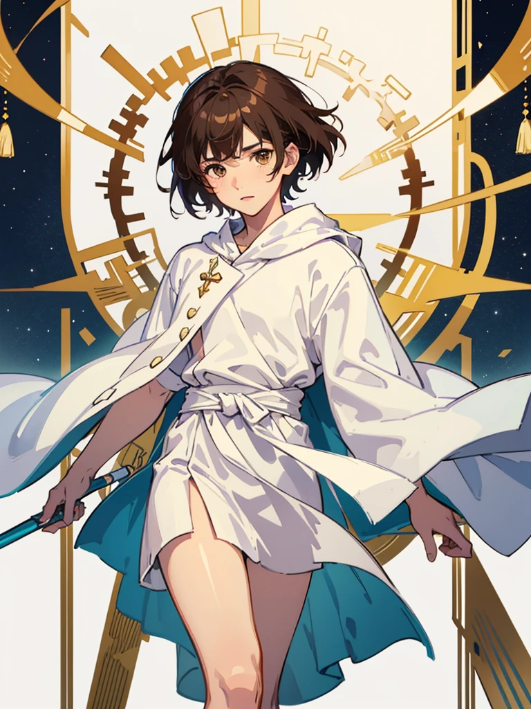 {{{visual novel sprite}}}, {{{white background}}}, (((1male))), half body, facing viewer, short dark brown hair, brown eyes, cute, pretty, white Greek tunic, open robes, small penis,