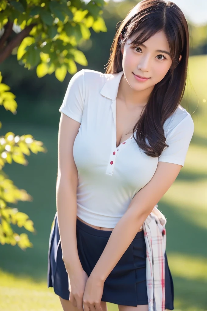 ８K、High definition、Ultra Detail、Photorealistic、Realistic and accurate depiction、Realistic and accurate human anatomy、High resolution、Highest quality、Beautiful Japanese woman in golf wear, Detailed body, Live Action、beautiful girl golfer、cute、clear、The ultimate beautiful girl、Perfect Body Shape、Beautiful breasts、、Perfect Skin、Charm、Active、Black Hair、Japanese female professional golfers、cuteゴルフウェア