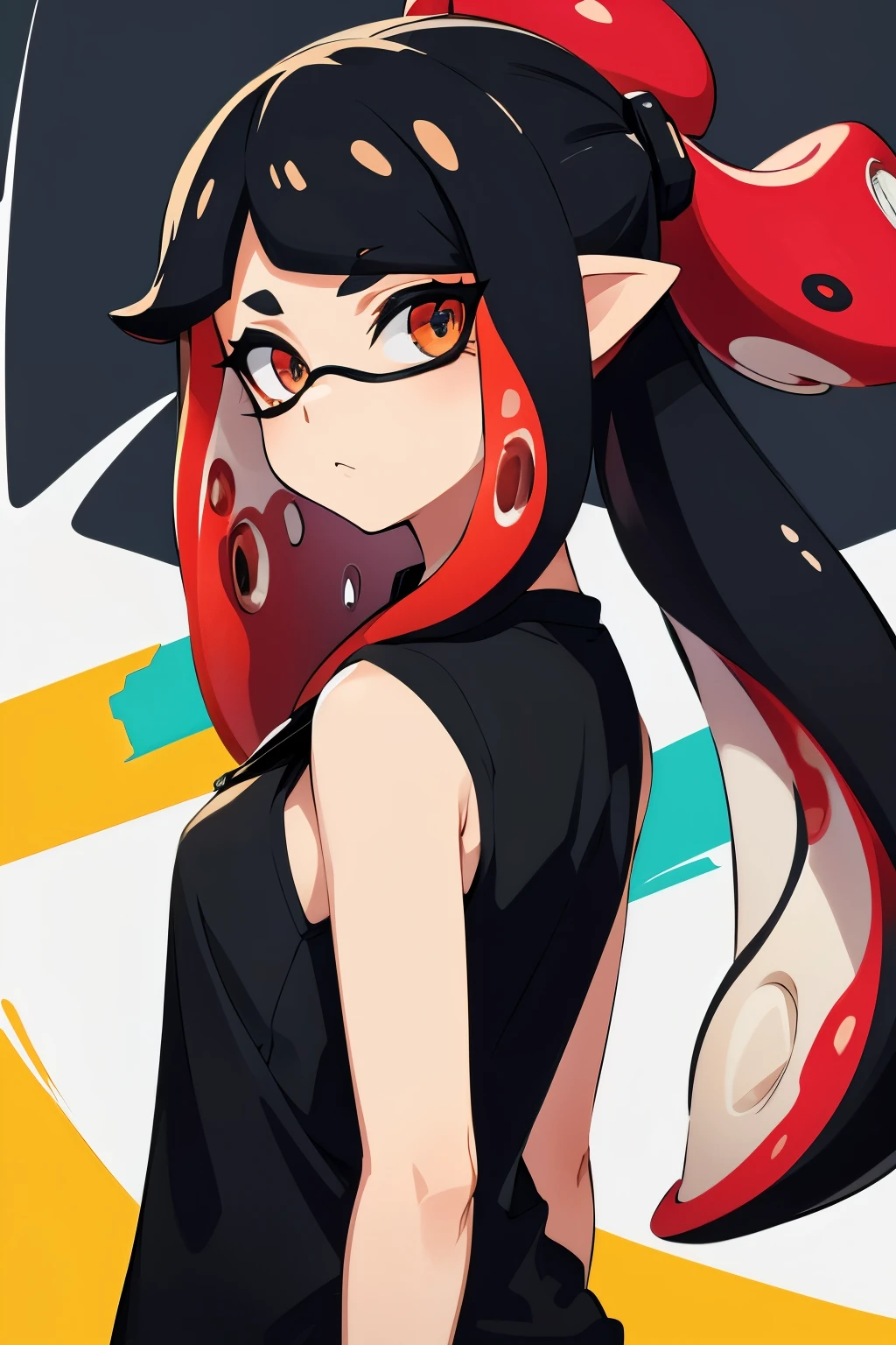 Splatoon Squid Girl Long Hair Color Black and Red