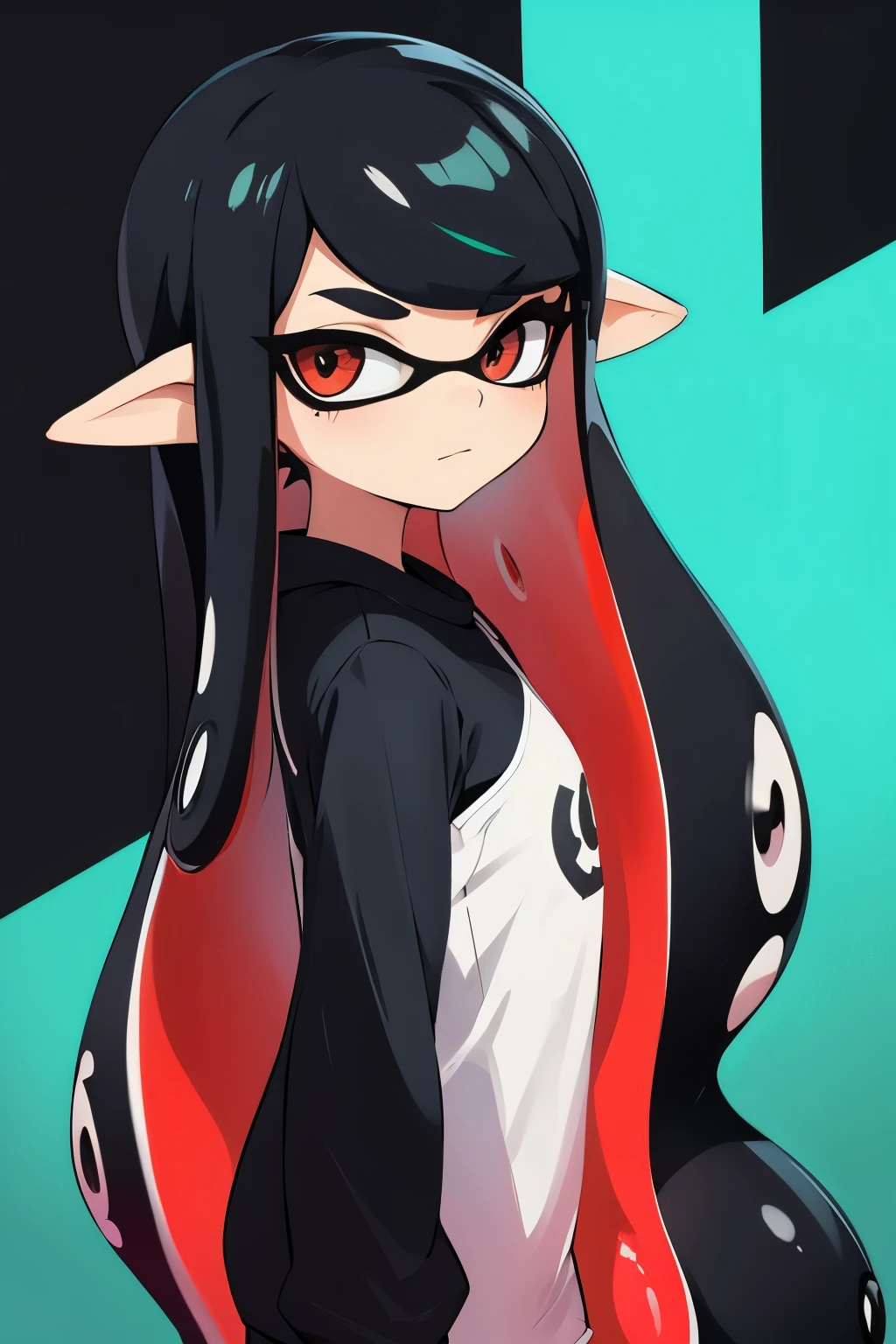Splatoon Squid Girl Long Hair Color Black and Red
