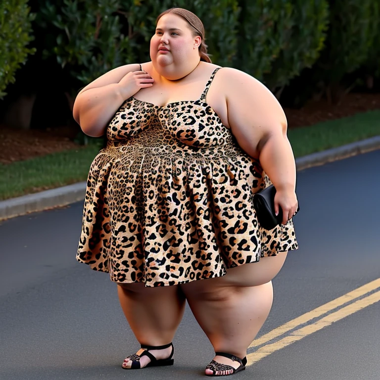 Ssbbw extremely morbidly obese solo Natalie  Portman full body alone wearing a leopard dress