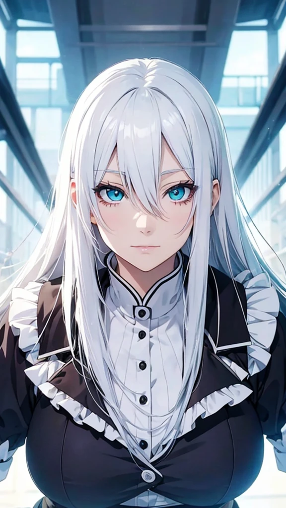 ((detailed)), ((anime)), adult woman, white haired, cyan eyes, writer,