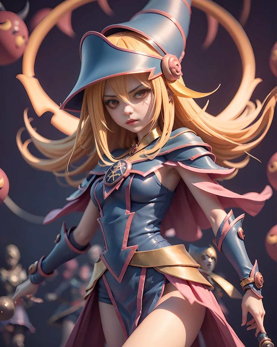 Dark magician girl as a scary legendary demon in the burning hell realm with an army of demons