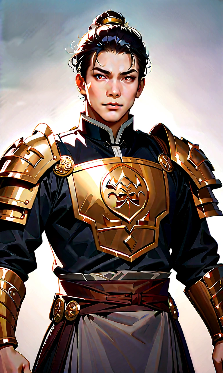 25 year old Chinese man,middle aged man,realistic,chinese_Armor,alone,Background of ancient chinese cities,detailed_eye,shoulder_Armor, pitching,(검은 eye),looking at viewer,(masterpiece:1.2), (best quality:1.2), perfect eye, perfect face, perfect lighting, (8K),(complete anatomy), Nee Shot