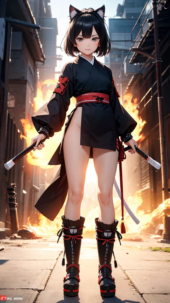 Ultra HD Kitten Samurai Full Body Shot front