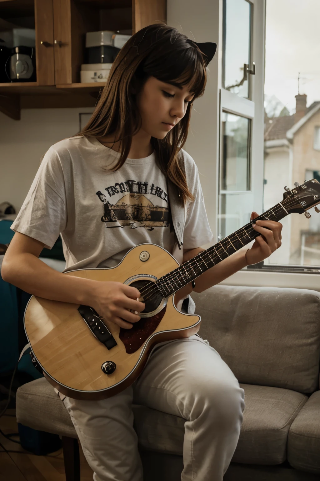 Cat playing guitar