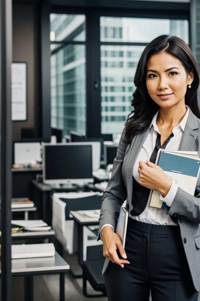 Businesswoman holding sales killer book