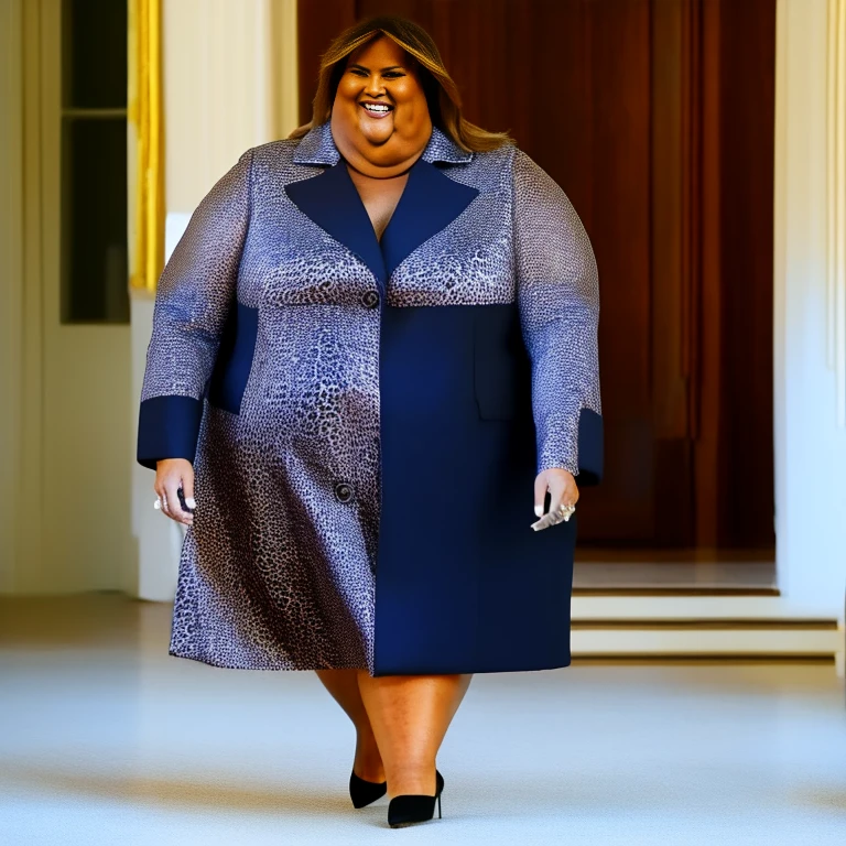 Ssbbw extremely morbidly obese solo Melania Trump full body alone wearing a leopard dress