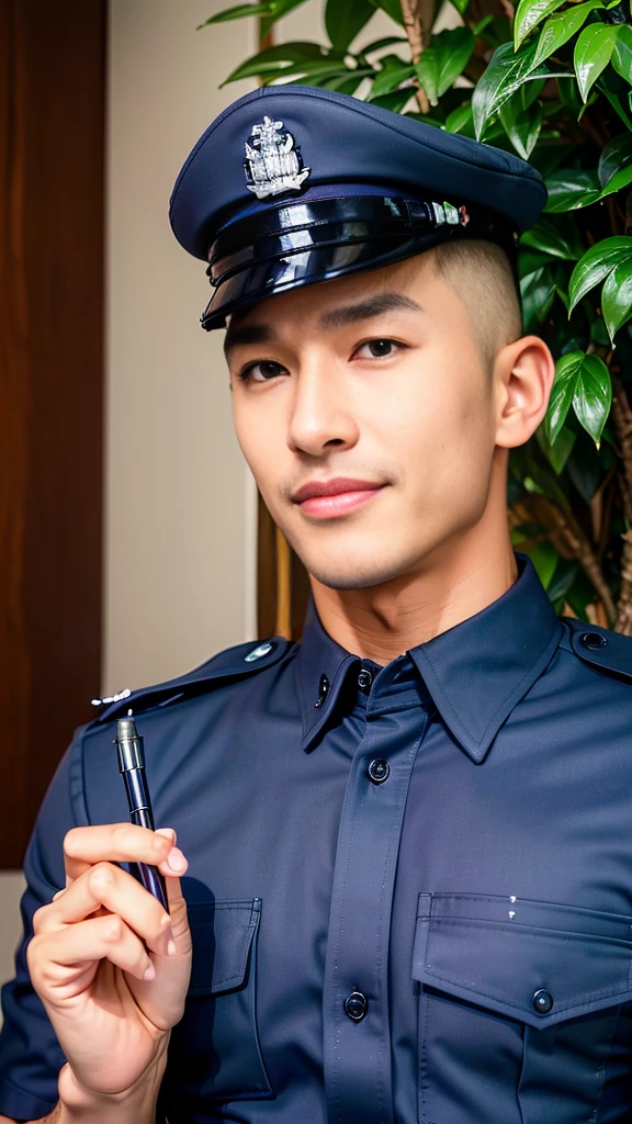 
(Create a masterpiece: 1.2),(CGI art:1.3),(realistic:1.5),(After processing:1.3),(Sharp focus:1.3),10,1 man, smile, (wearing a police shirt Navy blue, short sleeve),  Korean guy , korean men, (High gloss details), chest muscles, large arm muscles, blood vessel, Big muscles, Broad shoulders, looking at the audience, Balancing the eyes, desert