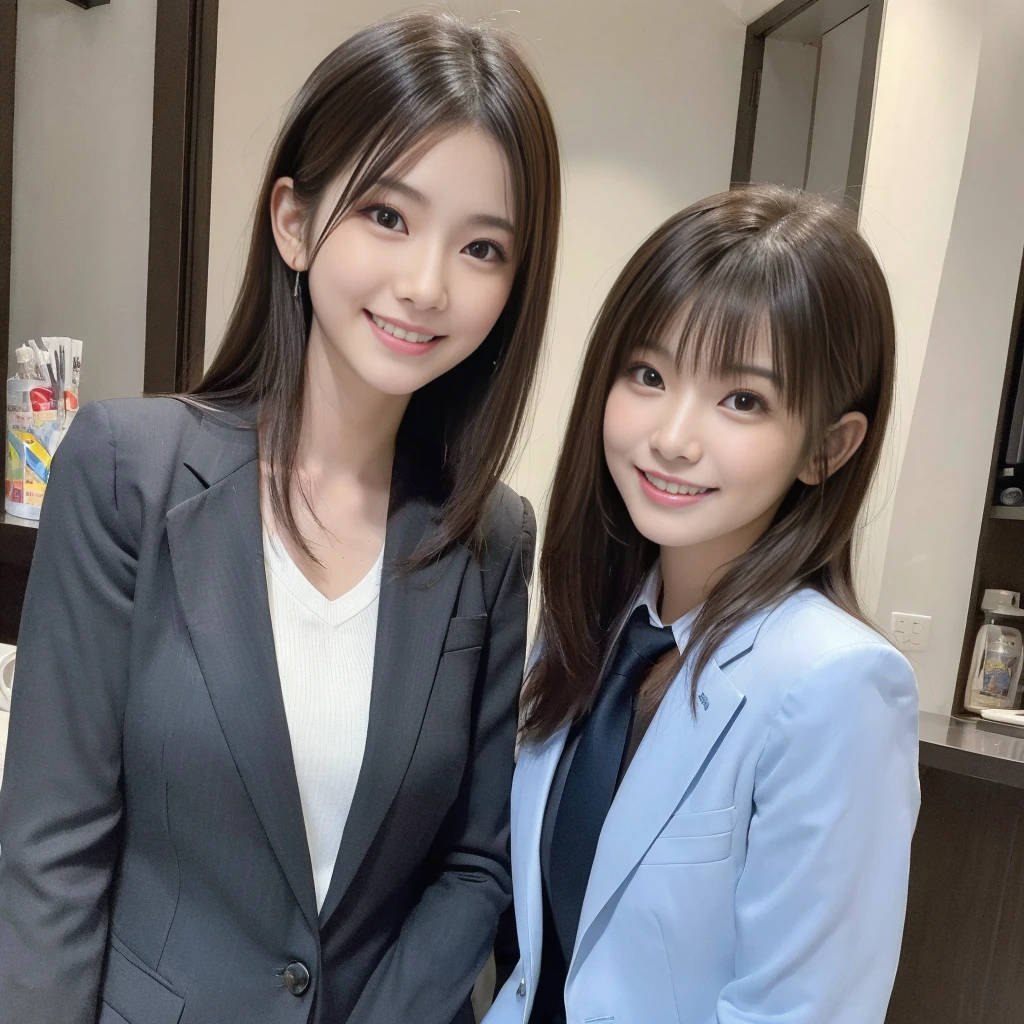 Highest quality, masterpiece, Ultra-high resolution, (Realistic:1.4), Raw photo, 

Two Girls,  12-year-old girlと30-year-old woman, Late at night, in spring, In Hiroshima&#39;s entertainment district, 

(12-year-old girl, The most famous Japanese idols, very beautiful short cut, Very cute face like the most popular Japanese idol, very beautiful big eyes, An innocent smile), 

(30-year-old woman, The most famous Japanese actresses, Wearing a stylishly designed business suit, very beautiful long hair, Very beautiful face like the most popular Japanese actress, very beautiful big eyes, Grin)
