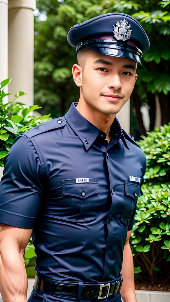 
(Create a masterpiece: 1.2),(CGI art:1.3),(realistic:1.5),(After processing:1.3),(Sharp focus:1.3),10,1 man, smile, (wearing a police shirt Navy blue, short sleeve),  Korean guy , korean men, (High gloss details), chest muscles, large arm muscles,  vessel, Big muscles, Broad shoulders, looking at the audience, Balancing the eyes, desert