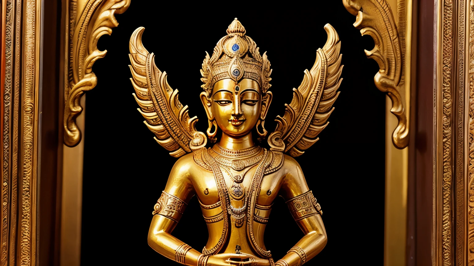 An image of a Vishnu murti (statue) with a majestic aura.
