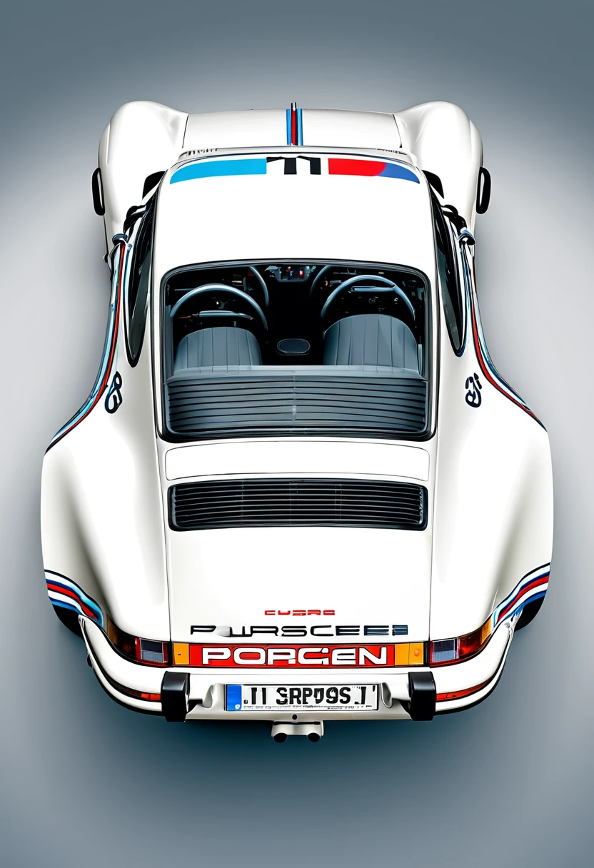 Magnifique Porsche 911 Carrera 3, blanche, 1990, Martini Racing, vue de derrière, stylized digital illustration, very detailed digital illustration, Retro style art, detailed vector art, vintage illustration, realistic