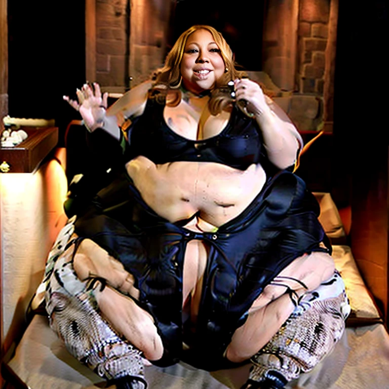 Ssbbw extremely morbidly obese solo Mariah Carey full body alone wearing a leopard dress