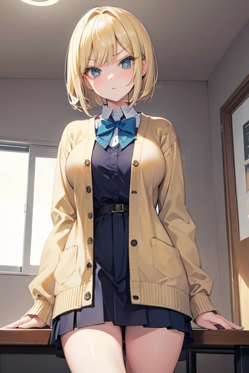 masterpiece blonde Bob high school girl small Big Breasts Angry cardigan whole body Gal Detective thin