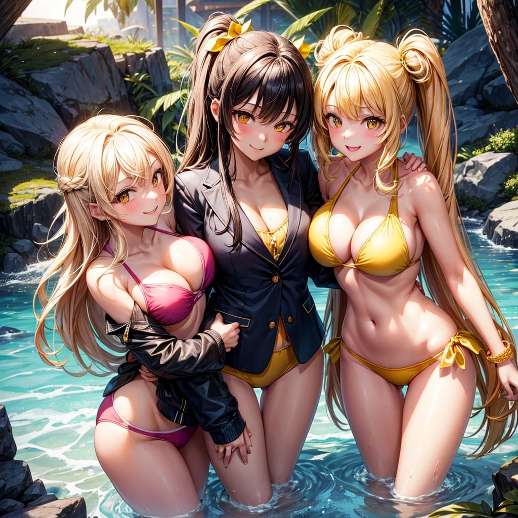 best quality,8K,smile,blazer,middle School girls,beautiful girl,swimsuit,bikini,multiple girls are depicted,Harem,idol group,photo shoot,long hair,highest quality,big breasts,happy girl,horny girl,yellow eyes,perfect face,standing position,girls hugging each other,letting down one's bangs,beautiful eyes,Ocean,girls hugging each other,smooth hair,angel girl,multicolored hair colors,naughty girl,beautiful girl,beautiful girl,loose socks