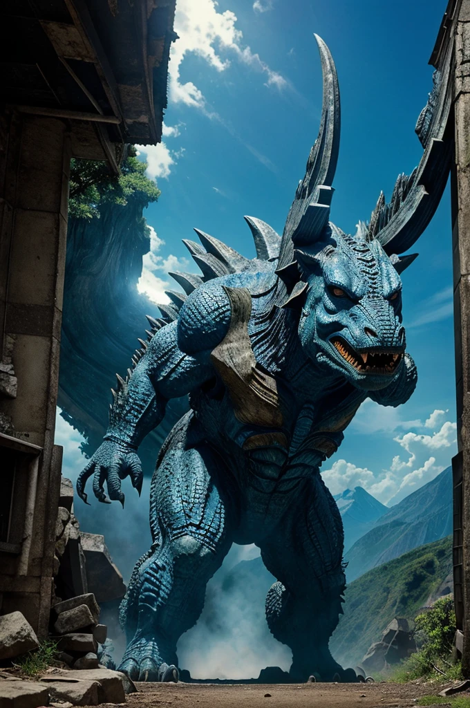 another dimension where prehistoric animals and titans like godzilla transformers like optimus prime skibidi toilets and titan of that universe like titan tv man and mystical creatures like dragons are there.