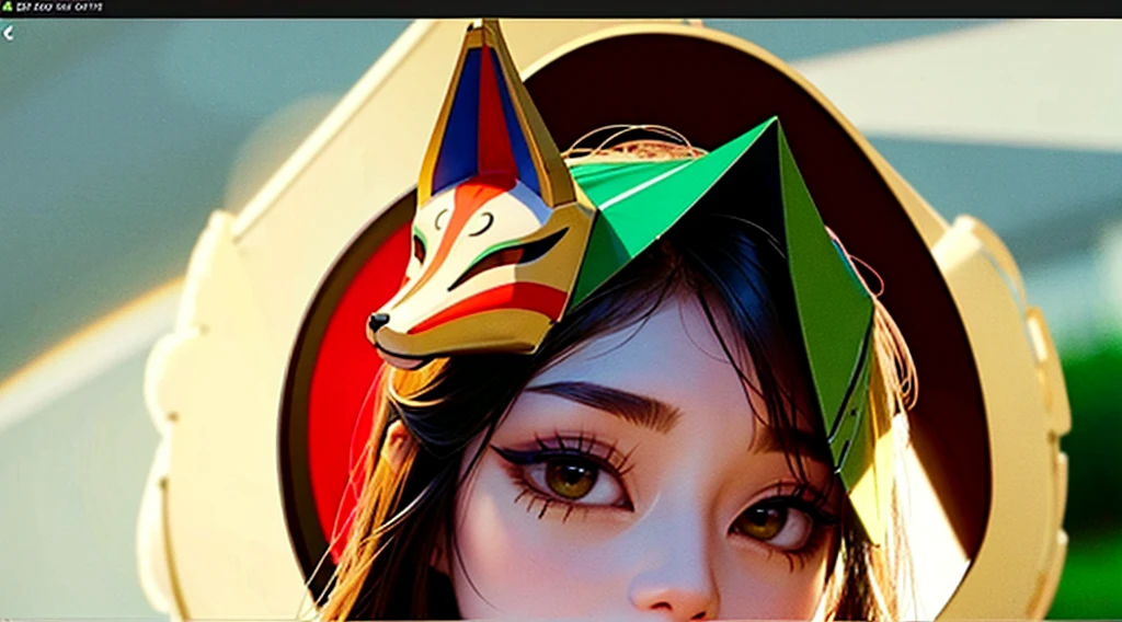 ((Highest quality)), ((masterpiece)), (detailed),Close-up of a fox mask, Person with a fox mask on his face, Wearing a bodysuit,Background is green