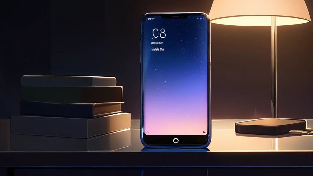 On a dark night, the moonlight gently illuminates a cellphone resting on the desk. The soft glow casts delicate shadows across its sleek, glass surface, highlighting the subtle curves and edges of the device. The screen, in a state of rest, reflects a faint shimmer of lunar light, giving the phone an ethereal presence in the dimly lit room, anime style, vivid, horor, thriller.