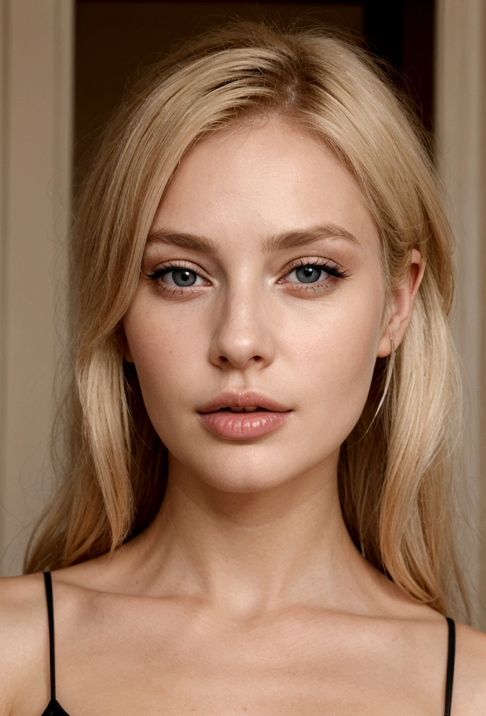 femme blonde qui louche et tire la langue face à la caméra