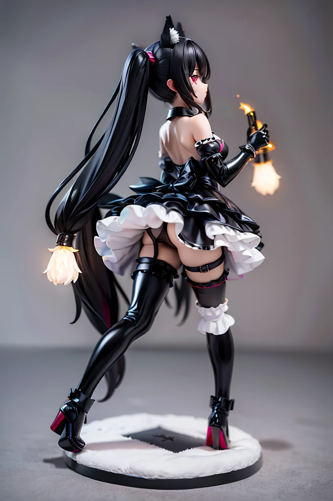 black long straight hair shota,hyper cute fenrir shota,ultra frilly miniskirt dress,holding glowing claw weapon,fenrir's claw attack,garter belt,