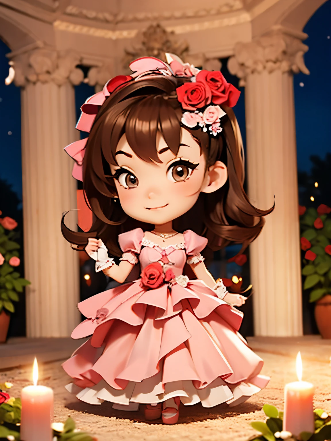 Romantic, Evening Dresses, woman, Soft Pink, Rose, Candlelight, Garden Party, dream-like, feminine, soft, Adorable, poetic, chibi