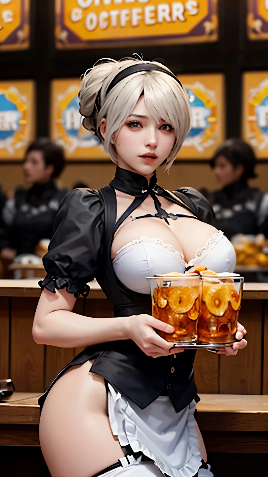 (YoRHa 2B, 2B, One sexy girl with healthy body, alone, Big swinging bust:1.3), complicated, elegant, Very detailed, Digital Painting, artステーション, コンセプトart, Smooth, Sharp focus, shape, artジャム、Greg Rutkowski、Alphonse Mucha、William Adolphe Bouguereau、art:Stephanie Law , nature, Full Shot, Symmetric, Greg Rutkowski, Charlie Bowwater, beep, Unreal 5, Surreal, Dynamic Lighting, ファンタジーart, (hooters, Oktoberfest, waitress:1.7), smiling to guests, cheers