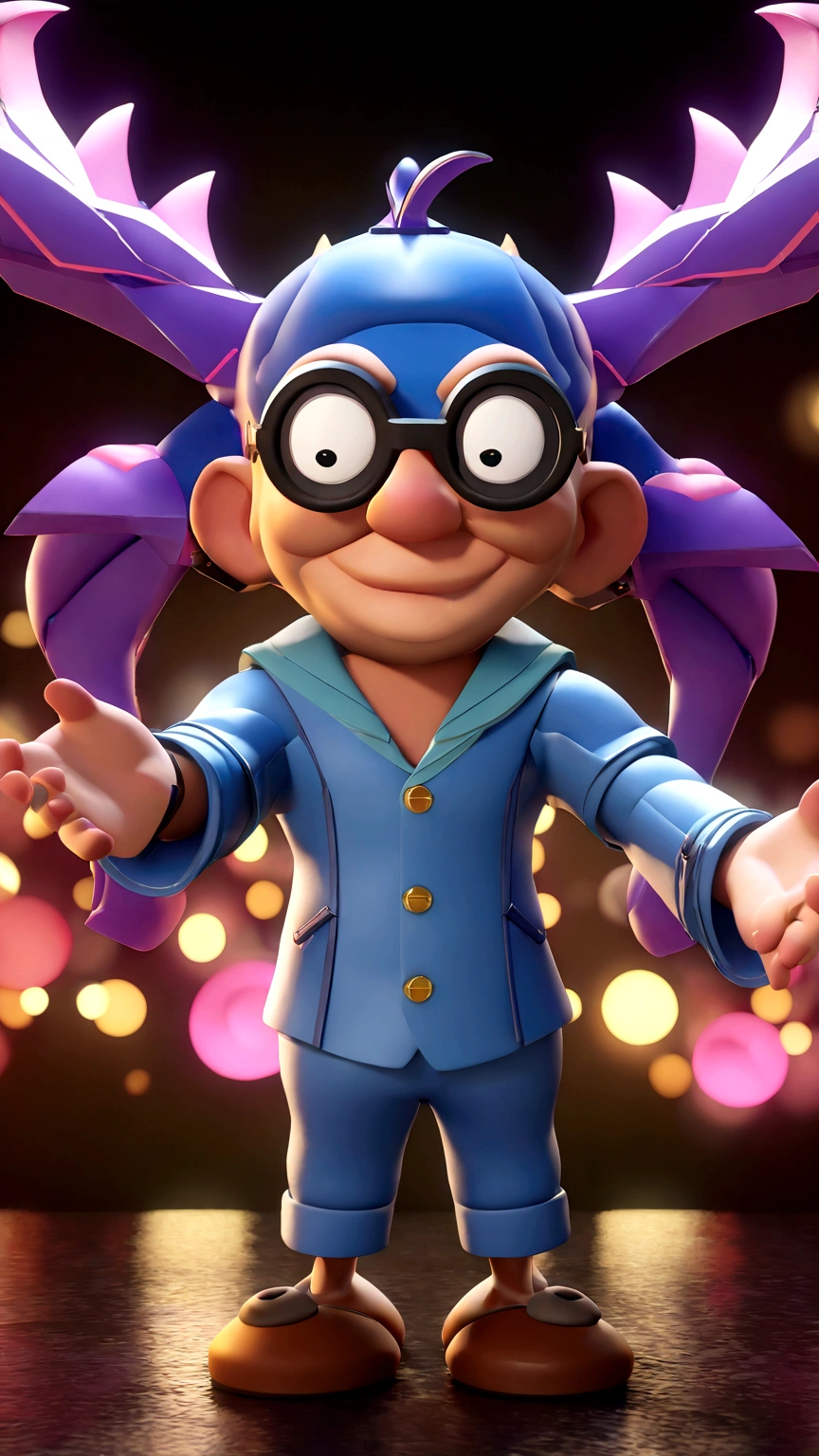 Cartoon character of a man wearing black glasses and a blue shirt, um personagem animado, Caractere estilizado, animation style rendering, 3D estilizado, Arnold Maya render, 3 d render stylized, toon render keyshot, Personagem 3D, Personagem 3D, 3d rendering stylized, 3 d character render, personagem de desenho animado, Personagem de close up, Pose de personagem, (Estilo Pixar) (master part:1.2) (Bokeh) (best quality) (pele detalhada) (textura detalhada) (8k) (argila) (Cinematic lighting) (foco nítido