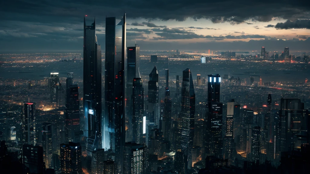 (Tech Black, dystopia:1.2), Overcrowded cities, skyscraper, captivating beauty, masterpiece, highest quality, realistic digital art, detailed background, 8k wallpaper