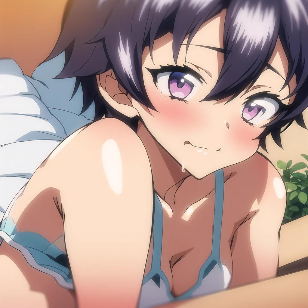 Makoto,4 k image,fundo de quarto,Mako-chan,Makoto wearing a transparent bikini with soft pink edges and small,standing,looking at the viewer nervously with a medium blush on her face,and 1 drop of sweat falling from your cheek,very detailed image!!!
