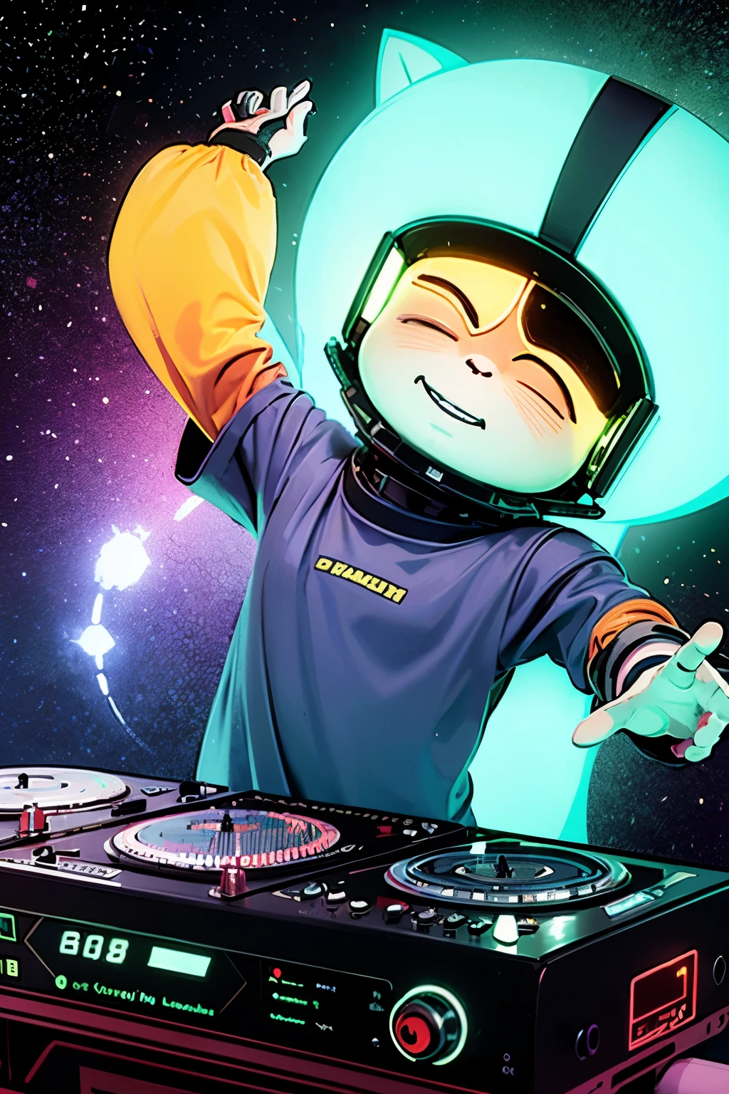 a party is happening in space and the dj is a e.t