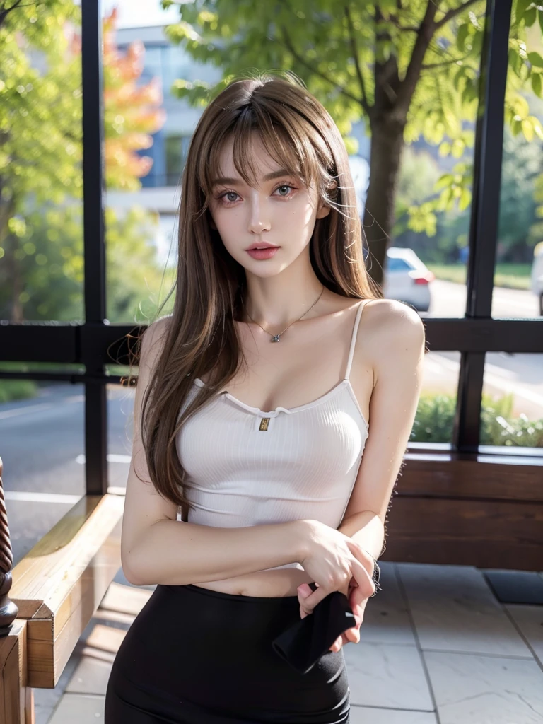 beautiful russian woman in her 20s, 8k, perfect physique, perfect proportions, detailed face, high quality, photorealistic, stunning eyes, long eyelashes, attractive facial features, flawless skin, light brown hair, tight waist, stylish clothes, necklace, active posing, rough long hairstyle, vivid colors, masterpiece, best quality,Black Dress,Shoulder,(She is bleeding)