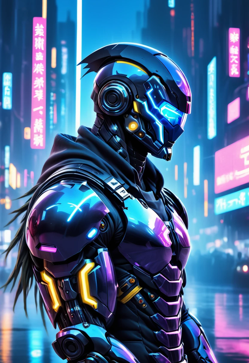 Unbeatable work of art, Ultra-photorealism, Perfect artwork, details Intricate, highest quallity, strong light,hight contrast,((Post apocalyptic futuristic cyber punk , Overview):1.35) , ((work of art)),((very detailled)) , ((Highly detailed and beautiful face)) , smoky makeup, perfect composition , details Intricate , neon lig , Neon Trim, (Esbian everywhere:1.25) , (offcial art) , とても繊細で美しいcyber punkガール, Stiff hair fluttering in the wind, shining blue eyes,、Very enorme , Wearing highly detailed futuristic hooded combat armor, Lots of tattoos and piercings(one men:1.3) , standing alone , (glass screen:1.2) , (transparent glass) , Tyndall effect , colorfully refraction , visual impact , (hight contrast de luz) , colorfully , melted , (cyber punk:1.2) ,(Hesitate :1.4) ,