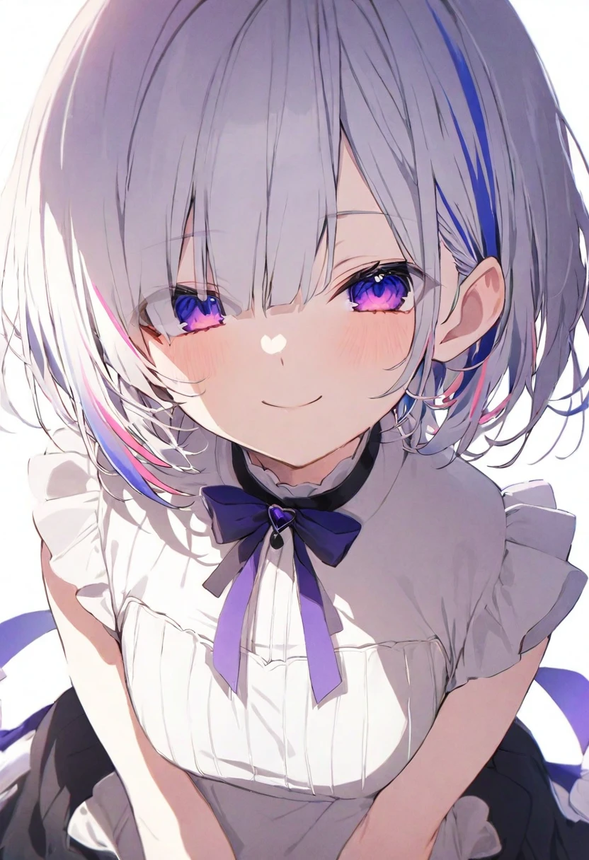 (masterpiece), (best quality), perfect face, beautiful girl, white background background, delicate and beautiful face and eyes, dark intense shadow, 
1 girl, vtuber style, cool girl, hololive, amane kanata, streaked hair, short hair, dress, winking, smile, body visible through clothes, chest visible through clothes, ass visible through thighs, (full body), looking at viewer, standing, 