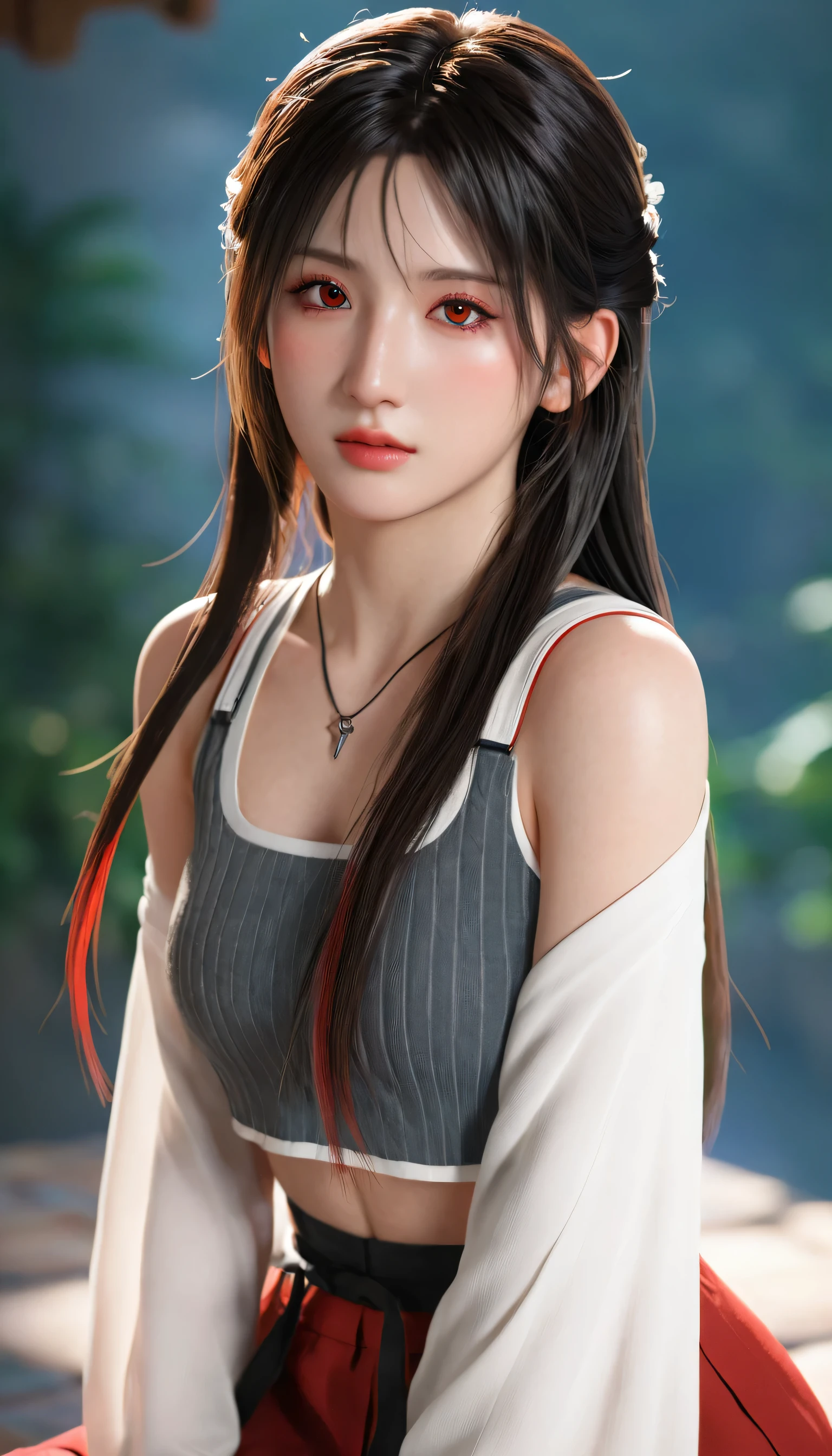 (photorealistic:1.4),best quality,realistic, masterpiece, an extremely delicate and beautiful, CG,extremely detailed ,highres, extremely detailed, 1girl, tifa_lockhart,beautiful detailed girl,full body, realistic,japanese clothes, beautiful detailed red eyes, light on face, cinematic lighting,,  