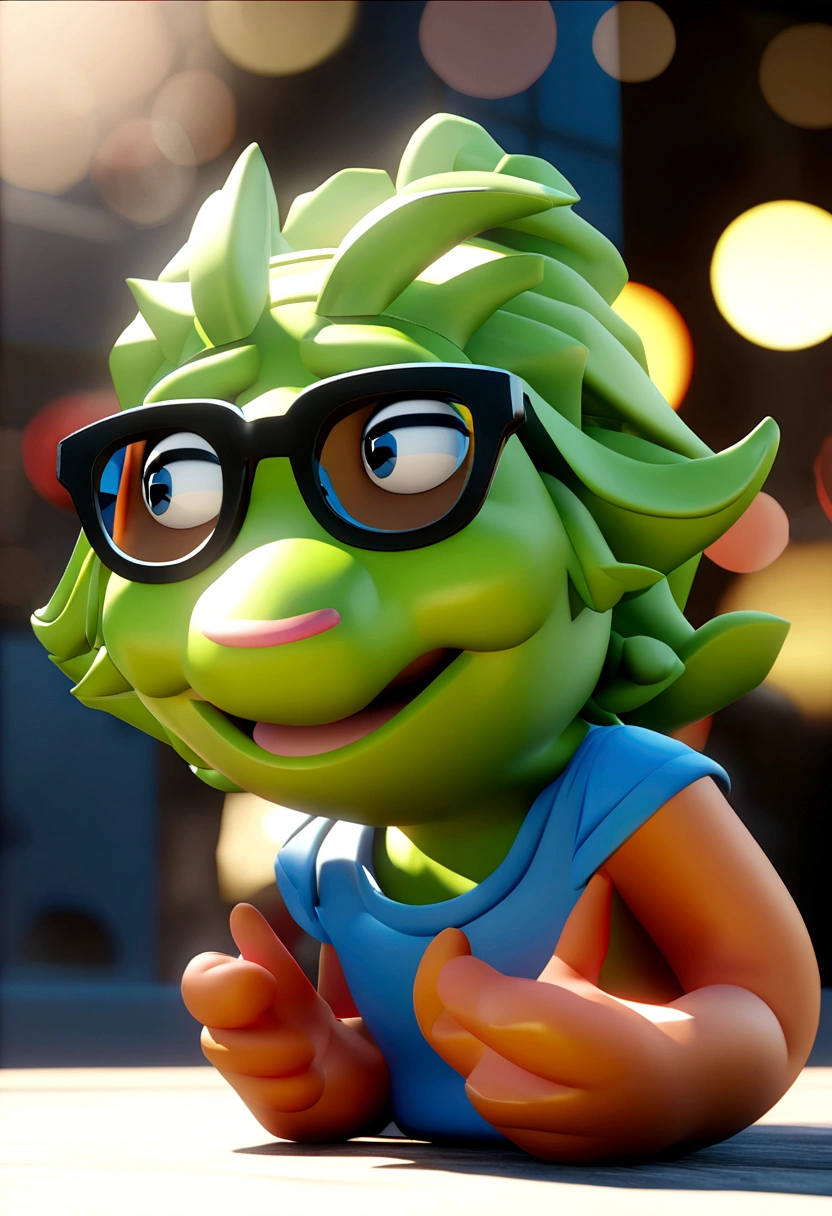 Cartoon character of a man in black glasses and blue shirt, an animated character, stylized character, animation style rendering, 3d stylized, Arnold Maya rendering, Stylized 3D rendering, toon render screenshot, 3d character, 3d character, Stylized 3D rendering, 3D character rendering, cartoon character, Personagem de close up, character posing, (Pixar-style) (master part:1.2) (bokeh) (best qualityer) (skin detailed) (detailed texture) (8K) (Argilla) (cinematic lighting) (sharp focus，Sit down and lift your upper body