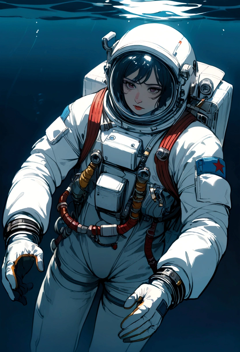 Soviet astronaut submerged at the bottom of the dark ocean