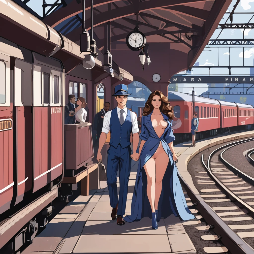 clipart, Railroad station, sexy, Man And Woman