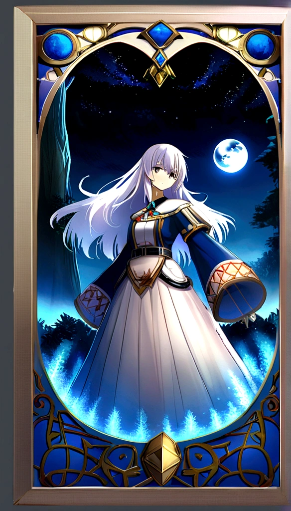 Top image quality、Giant white wolf、tutelary、irate、blue flames、Moon Night、in woods、karo、Pattern