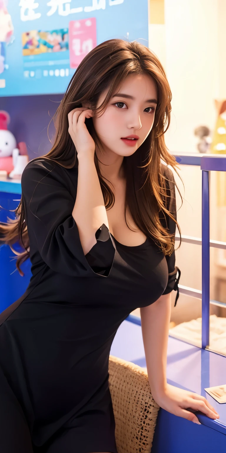 8K quality、High definition、Realistic skin texture、High definitionの瞳、Man sleeping on sofa、woman riding on top of man、Bar hostess、A neat black linen blouse dress、slender、Model Body Type、Ripe body、Off the shoulder、Disheveled clothes、Rubbing her cheek against a realistic male genitalia