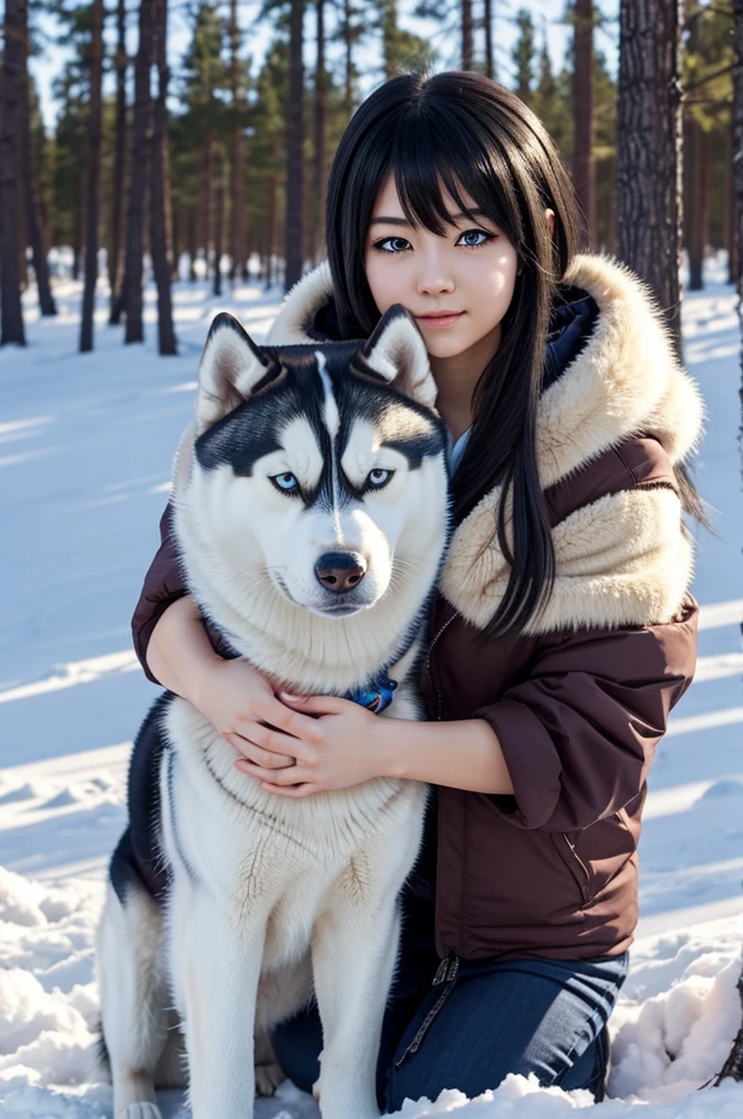 Create an anime girl taking a Siberian Husky as inspiration, eliminate all the animal traits that make it a human portion.