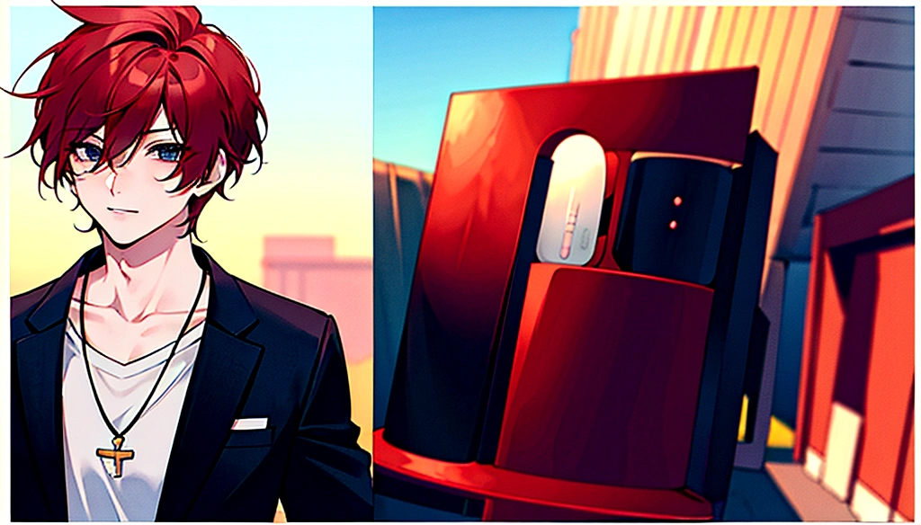 Anime Girl,Red-haired girl,short hair,whole body,Sexy,Handsome,neutral,Street dressing。