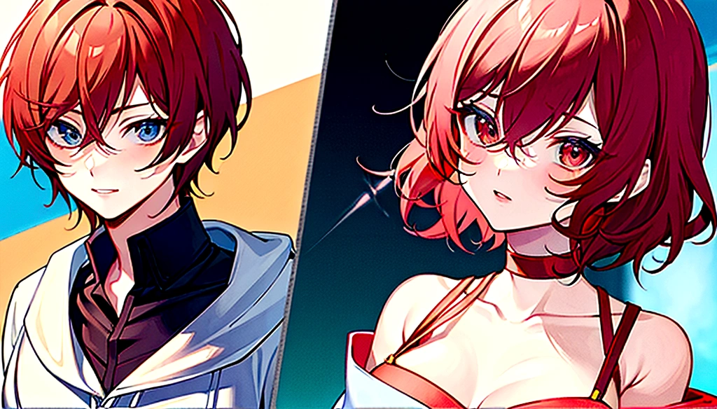 Anime Girl,Red-haired girl,short hair,whole body,Sexy,Handsome,neutral,Street dressing。