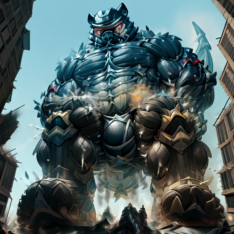 (masterpiece. official art. 8k. best quality. detailed full body. full body.)

(situation 1 : dominating Incineroar. Muscular Incineroar is trampling the CITY. macro. stomp. Low-angle perspective. emphasizing the immense size. The perspective is from below, emphasizing the sheer majesty and power of the Giant. giant art. He is much bigger than a skyscraper. Giga Giants. micro soccer field. looking down.)

(situation 2 :smoke and flames rising from the destruction in the city)

(Additional details 1: wearing a full-face helmet. helmet is jet black. The color of NANOSUIT is jet black. high-tech bio-mecha armor. real texture material. whole body shines like metal. Wearing cyberpunk mecha. emphasizes the muscles. suit fully made of metal. intricate armor. Robotic suit. NANOSUIT with the same design as Incineroar.).

(Additional details 2: (Detailed head. Detailed Body. Detailed abs. gigantic muscles. HYPER MUSCLES. Gigachad Muscular. big muscle. pecs. triceps. traps. unusually developed muscular body. body full of huge muscles. showing off muscles. pectorales enormes. Exaggeratedly huge muscles. huge muscles. long legs.).

(Additional details 3: nj5furry, Spread wings. It has wings. black have big wings. The claws are sharp. ).  (Incineroar has 5 toes.) 

 (Additional details 4: black color hyper penis. hyper black penis. big penis) (Additional details 6 : Spraying hyper cum up everywhere into the sky from his erect penis. wide spray of cum, covered in cum, cum splashing in front of camera, bukkake, earth is under a thick later of cum.) He is laughing defiantly.