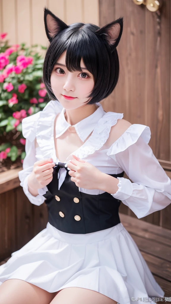 top-quality、masutepiece、超A high resolution)、、(Looking at the camera、Kamimei、a smile:1.2)、((Semen、a wet body:1.2))、hotel、hi-school girl、A dark-haired、short-hair、kawaii faces、Beautiful eyes、(high-school uniform、blazers、shirt、skirt by the、Black Knee High Socks)