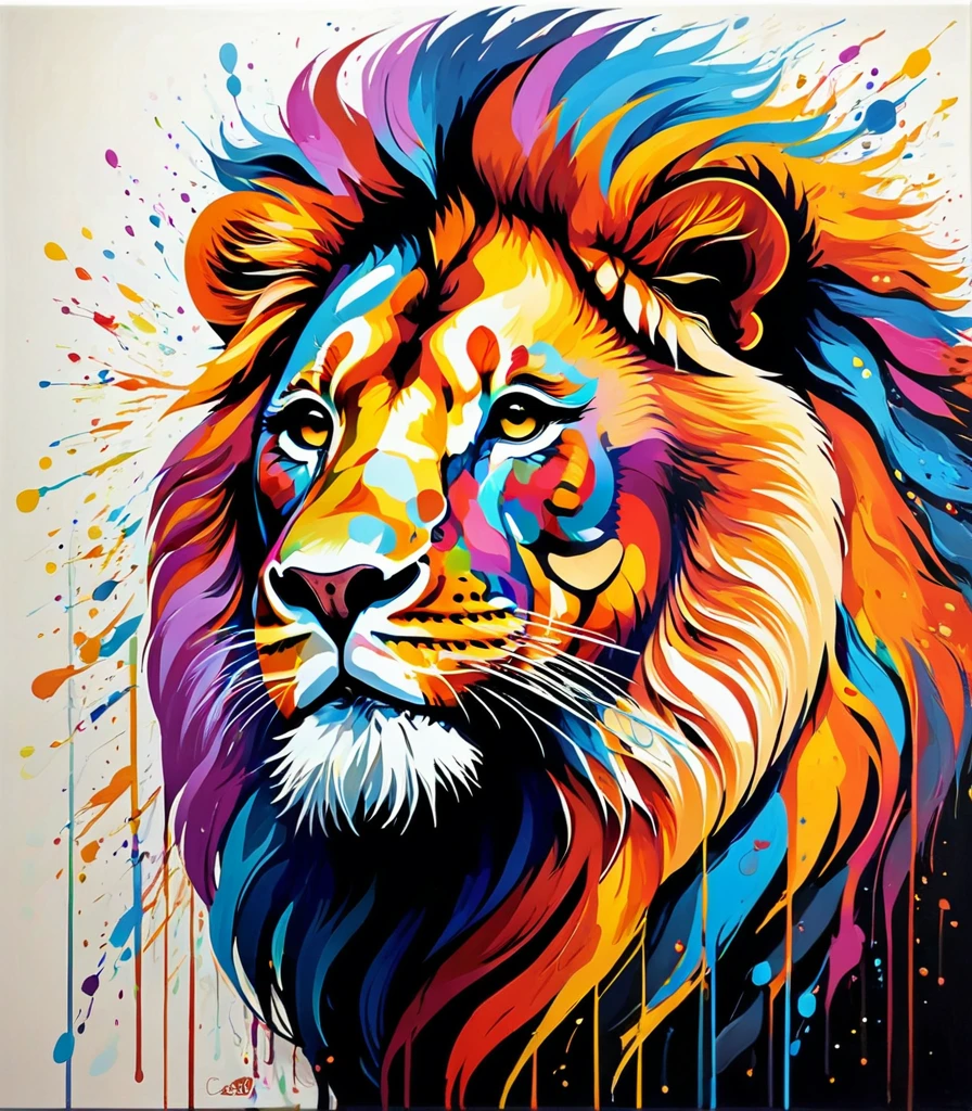 Grayon Art,Thai artist Thawan Duchanee uses colorful brush strokes to create lion-like images..