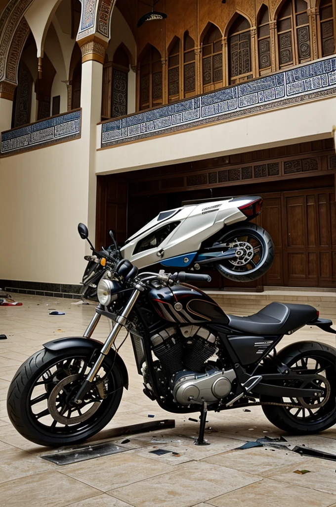 motorcycle crashed in the mosque