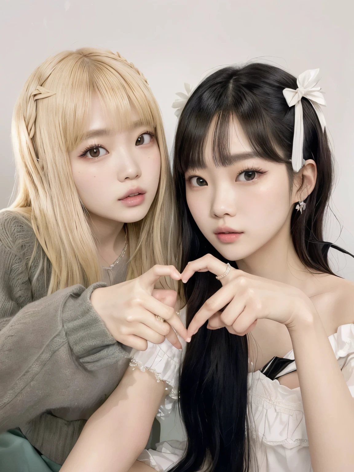 two women making a heart with their hands while sitting, yoshitomo nara and aya takano, lalisa manobal, Lalisa Manoban do Blackpink, parque roseanne de blackpink, ulzzang, Ayami Kojima e Lyde Caldwell, nixeu e sakimichan, jossi do blackpink, Kim Doyoung, shikamimi